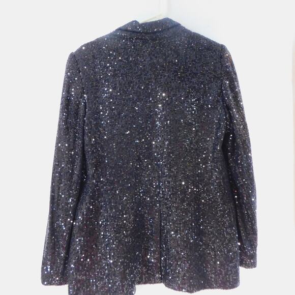 DKNY Women's Black Sequined Shaul-Collar Open Front Jacket New Size 8 - Picture 5 of 14
